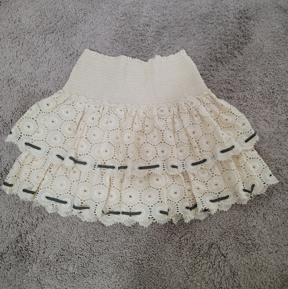 souvenir mini skirt Josephine with eyelets in ivory and green Size S